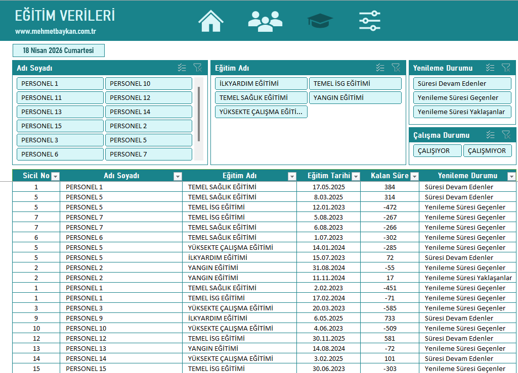 Excel Eğitim Takip Programı Eğitim Takip Programı 3