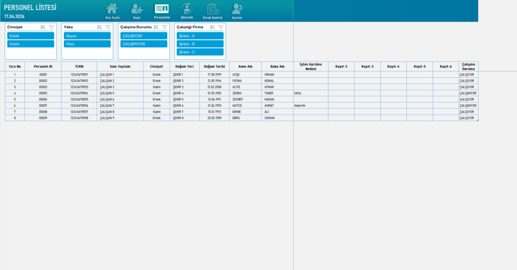 Excel Personel Kayıt Programı 2026 Personel Kayıt Programı 3