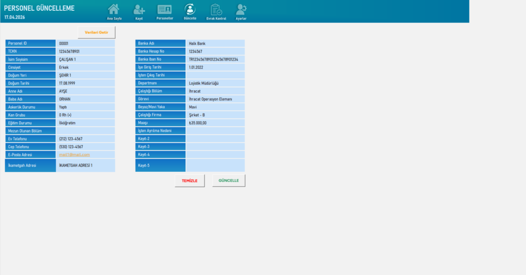 Excel Personel Kayıt Programı 2026 Personel Kayıt Programı 4