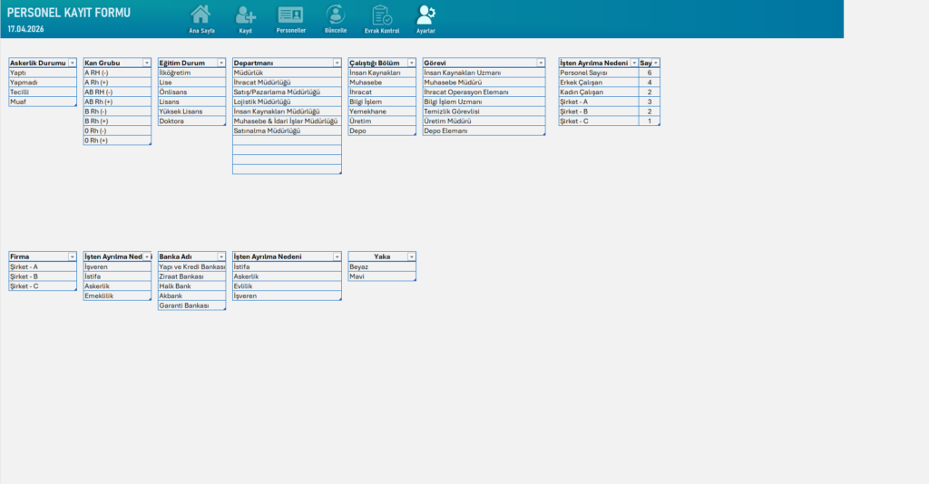 Excel Personel Kayıt Programı 2026 Personel Kayıt Programı 6